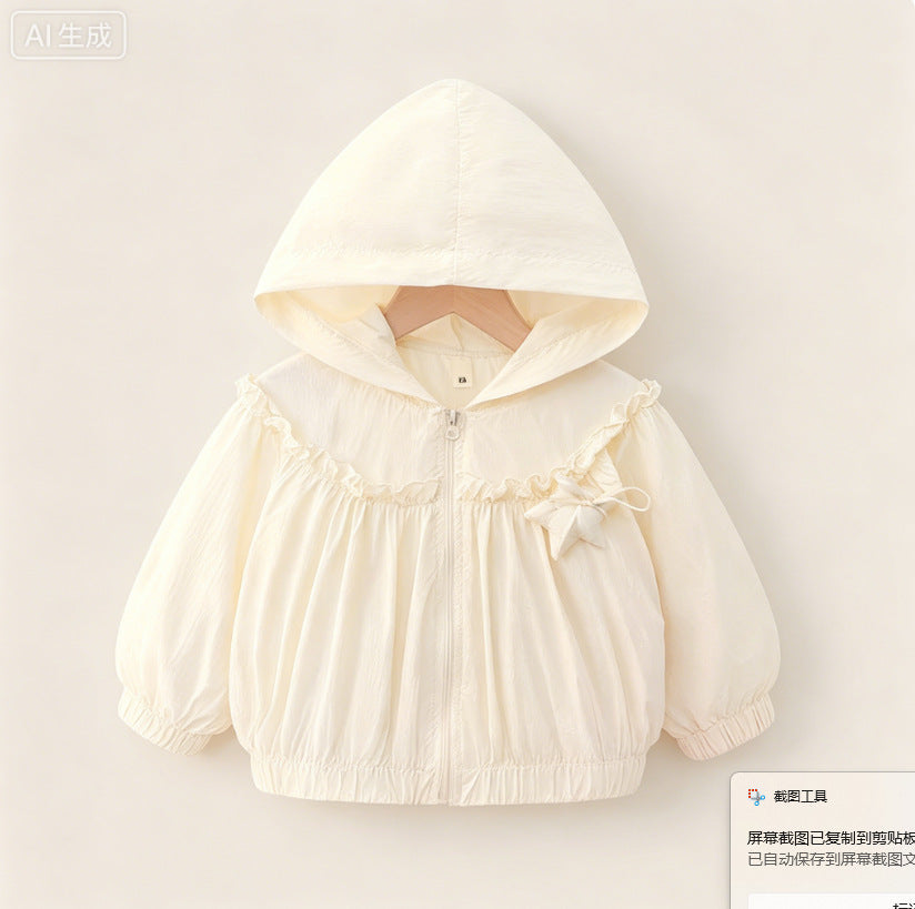 Baby girl summer lightweight outerwear, breathable air conditioning clothes for infants and toddlers, children's casual thin jacket, skin-friendly top