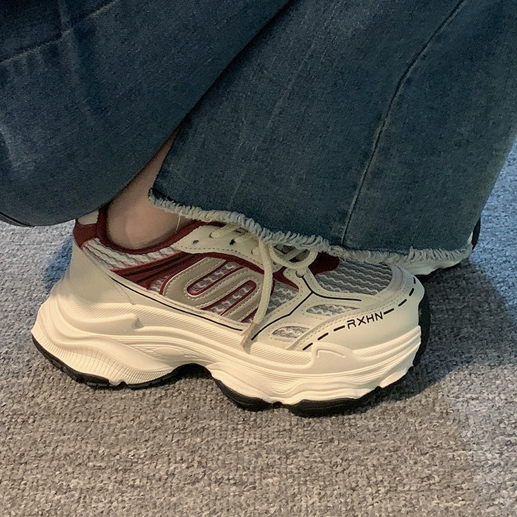 Thick sole dad shoes for women 2026new arrivalautum thin mesh breathable mesh shoes heighteningcasual sports shoes