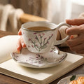 Hand-painted lavender coffee cup and saucer, ceramic tableware, fresh and delicate afternoon tea latte art cup, rustic countryside style mug