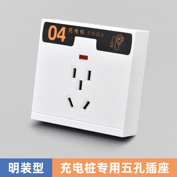 Surface installed switch socket, special charging pile for battery car, two holes, four holes, five holes with light, ten holes socket with rain cover