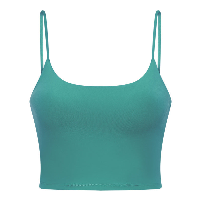 New women's sports yoga tank top with built-in bra pads, sexy spaghetti strap racerback fitness top, yoga camisole c5238