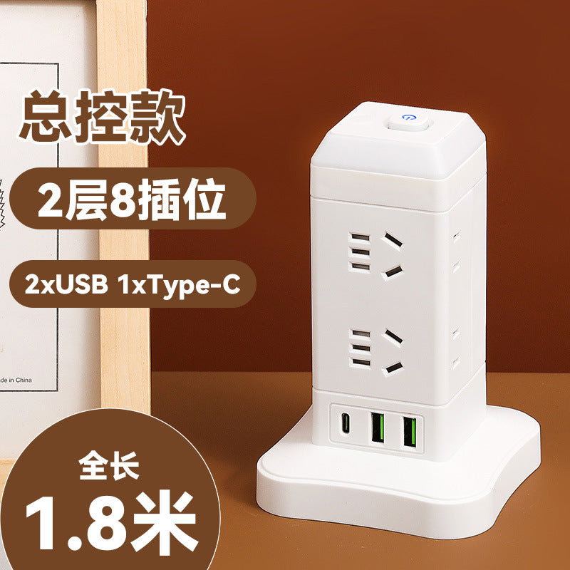 Authentic home & office vertical power strip - multi-outlet, pure copper, with usb ports - tower style