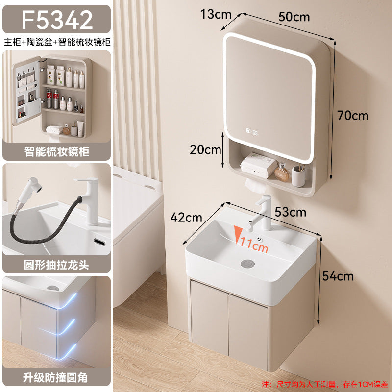 Small apartment bathroom cabinet toilet sink space aluminum storage bathroom cabinet combination ceramic integrated wash basin