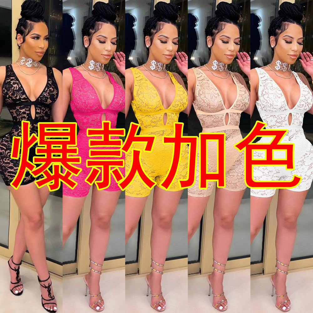 X5213 special offer: no returns or exchanges. please purchase with care. cross-border fashion women's sexy v-neck lace nightclub jumpsuit