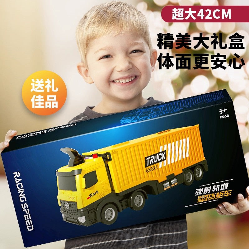 Drop shipping crane deformation engineering vehicle pull back inertia container truck parking lot toy rail car toy kids toy