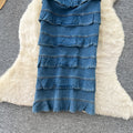 French romantic blue denim ruffle trim cami cake dress - women's summer square neck, slimming & chic