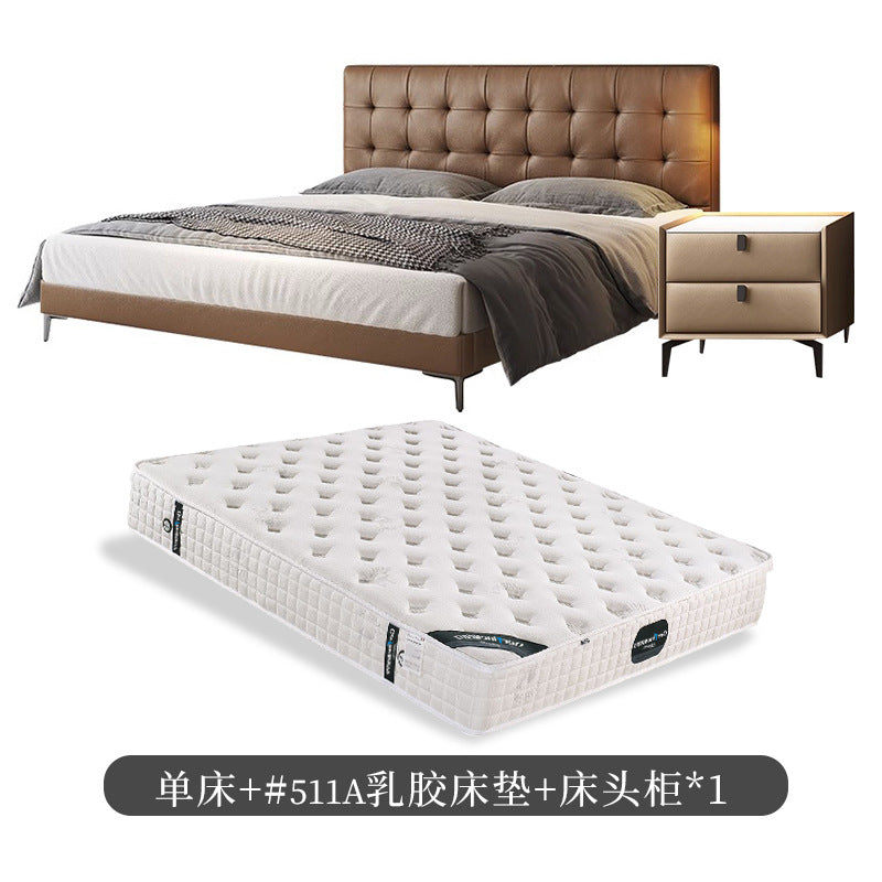 Chocolate leather bed - modern minimalist luxury wedding bed 1.8m - high-end bedroom double upholstered bed