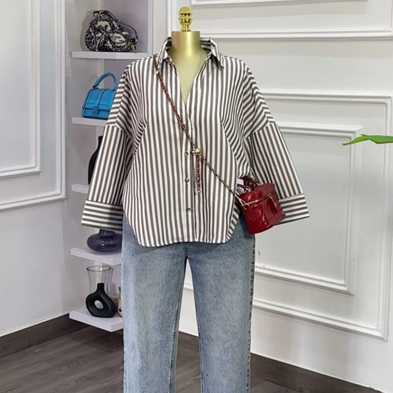 European and american cross-border women's fashion:  summer new arrival - stylish turn-down collar, loose fit, unique design, niche casual shirt top