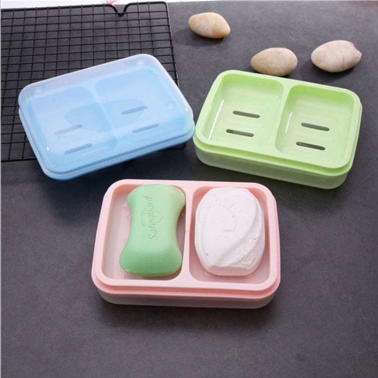 Soap Box Soap Box Household Double Grid with Cover Integrated Double Layer Drain Waterproof Bathroom Creative Soap Box Large