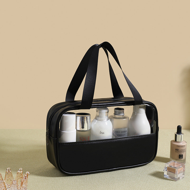 Splicing transparent cosmetic bag PVC bath toilet bag PU waterproof handbag large capacity travel portable storage bag