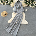 High-end socialite style women's winter new arrival: metallic buckle tie-waist long-sleeved knit top with high-waisted wide-leg pants