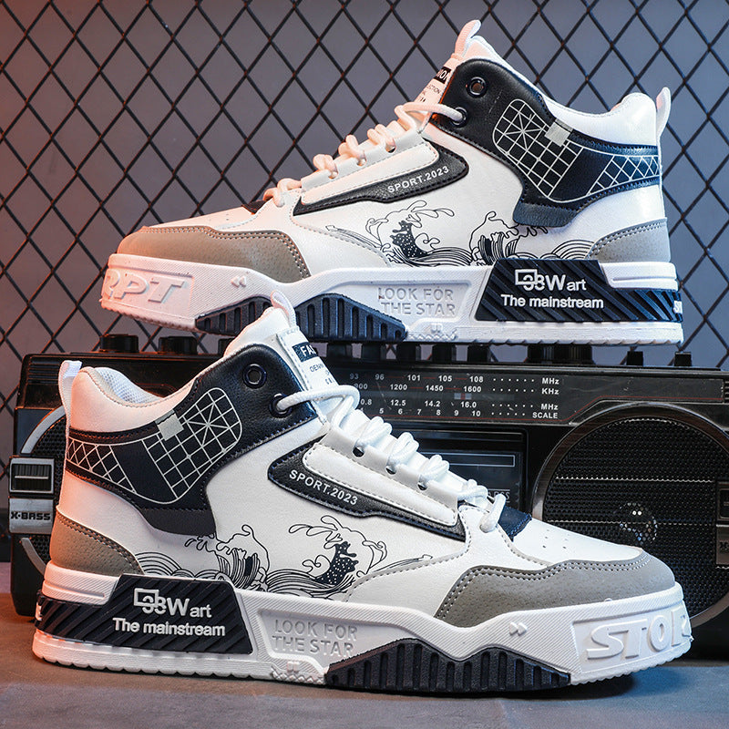 Trendy chinese style men's sneakers - spring/autumn, niche design, versatile, height increasing, white canvas shoes, winter casual sports, putian high-top fashion sneakers