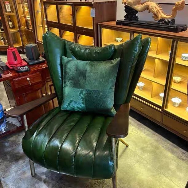 Used tea room owner chair oil wax leather single sofa living room casual chair designer retroaccessible luxury godfather chair