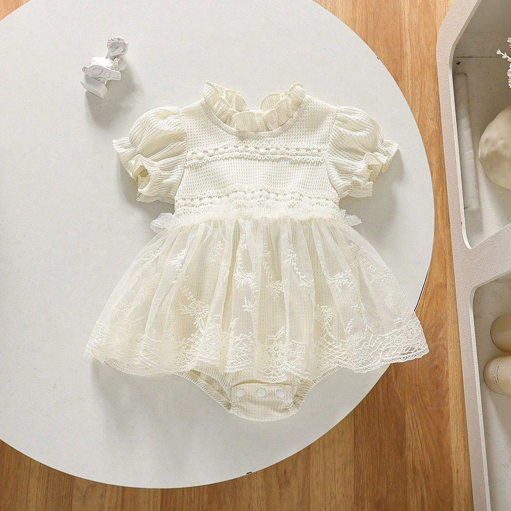 cross-border exclusive: baby rompers - lace-up mesh bodysuits with lace trim, summer triangle onesies