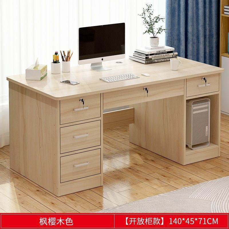 Office desk with lock, workstation with drawers, desk and chair set for employees, home desktop minimalist computer desk
