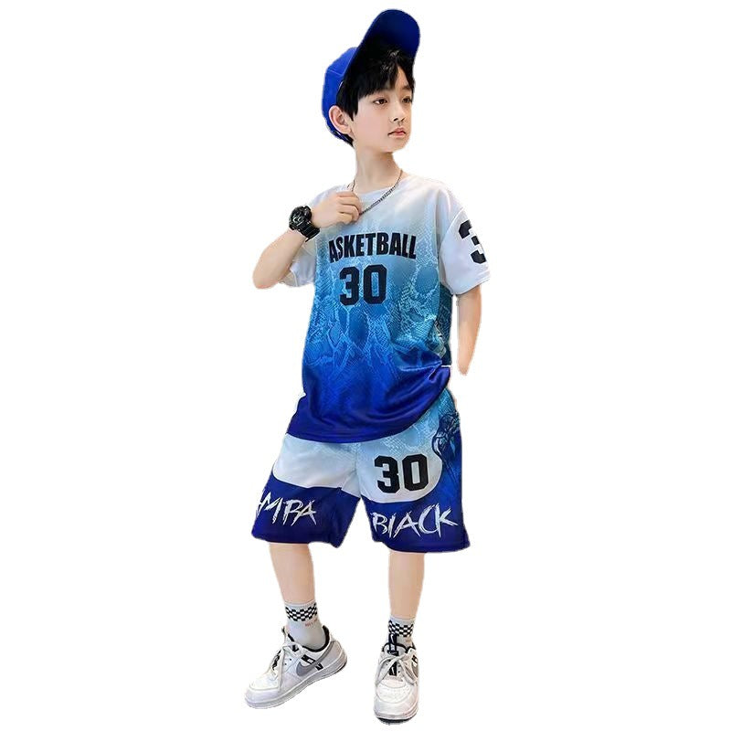 Boys' quick-dry basketball outfit summer set  new cool & stylish mid-to-large kids summer sports fashionable children's summer style