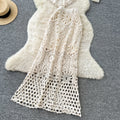 Hollow hook lace vest skirt two-piece set for women summer tassel slimming lookelegantsuit skirt