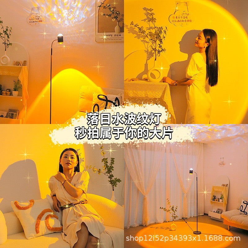 Influencer-style double-headed sunset ripple ambient light - led floor projector for living room and bedroom