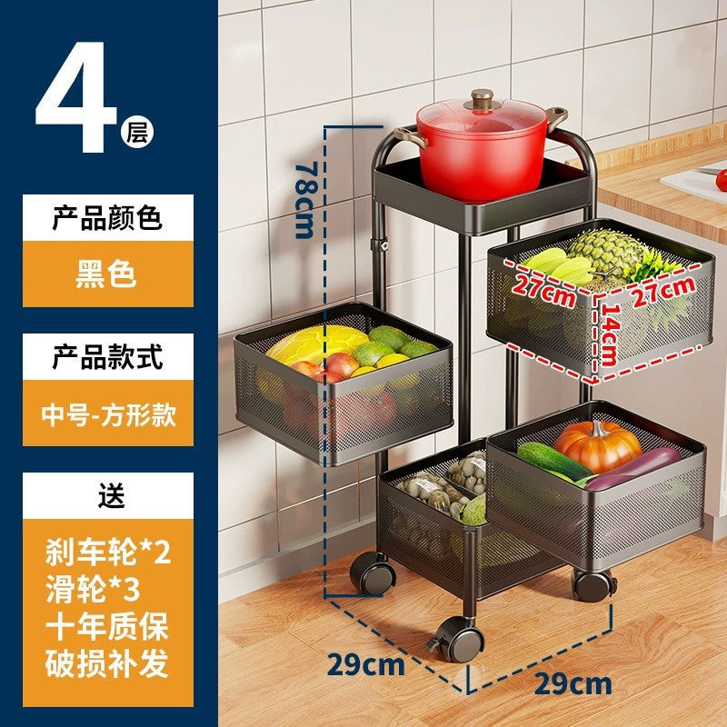 360-degree rotating vegetable organizer, kitchen floor-standing multi-tier round storage rack, dedicated basket storage for vegetables