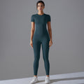 new nude feel compression short-sleeve yoga set - high-waisted, butt-lifting, quick-dry running & fitness activewear two-piece
