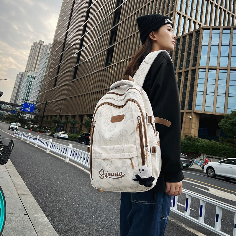 Simple and versatile ins campus style backpack female solid color large capacity high school student schoolbag travel computer backpack