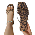 European and american autumn new arrival: fashionable plus size square toe slippers for women, round toe leopard print crossover strap sandals