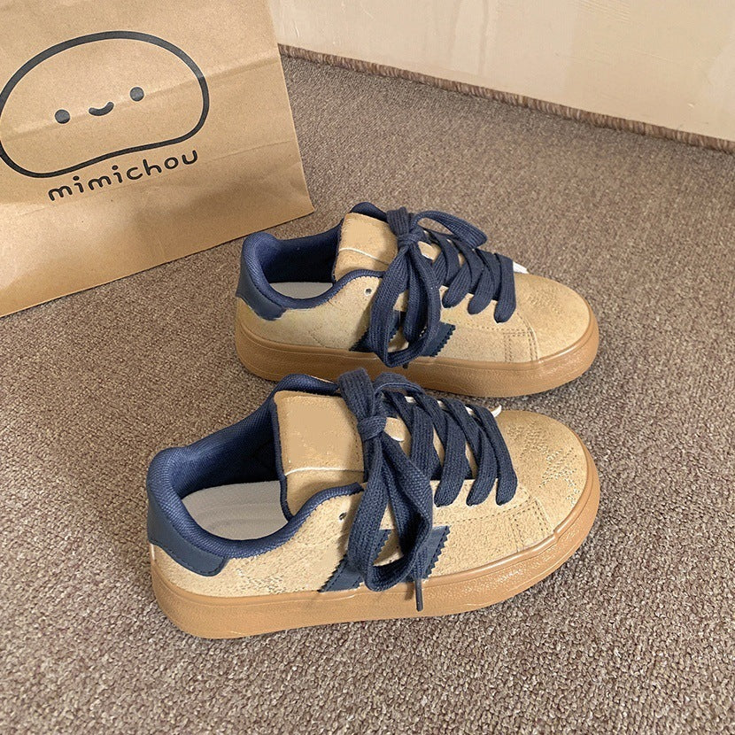 Summer breathable sneakers women's 2026 new casual versatile canvas student korean style athletic chunky sole retro white shoes