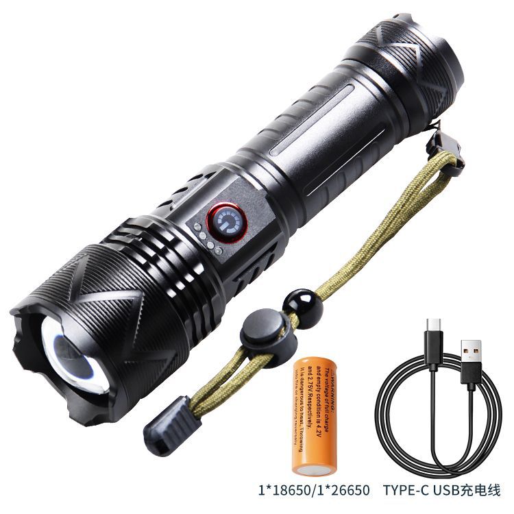 Cross-border new XHP-70 strong light telescopic long-range type-c charging LED white laser outdoor wholesale flashlight