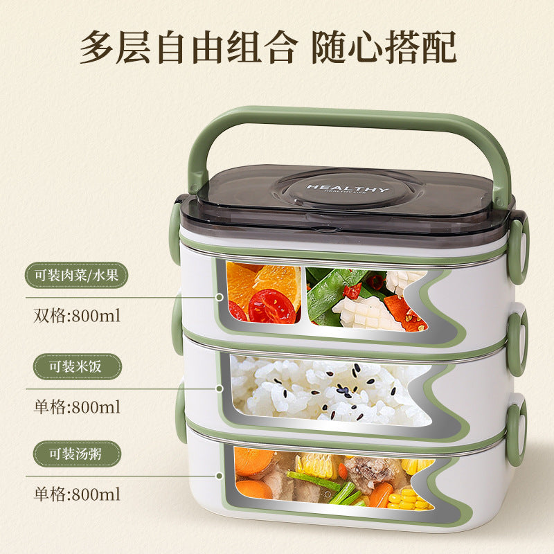 304 stainless steel multi-layer lunch box, office workers can enter the microwave oven for lunch, heat preservation lunch box, student bento box