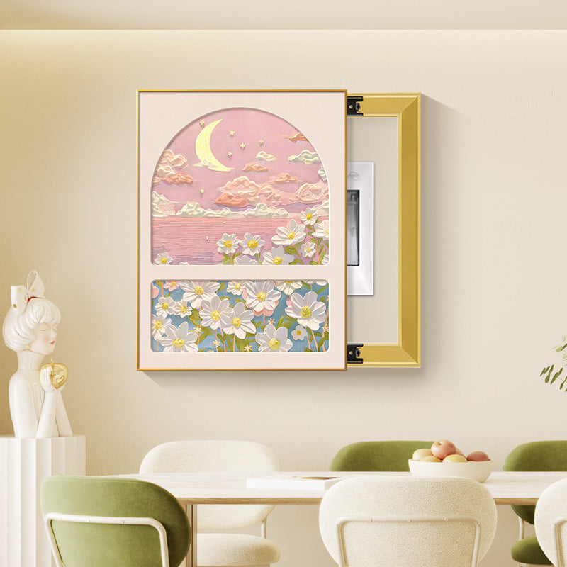 French Cream Wind Meter Box Decorative Painting Pink Vertical Moon Abstract Flower Advanced Inductor Box Block Painting