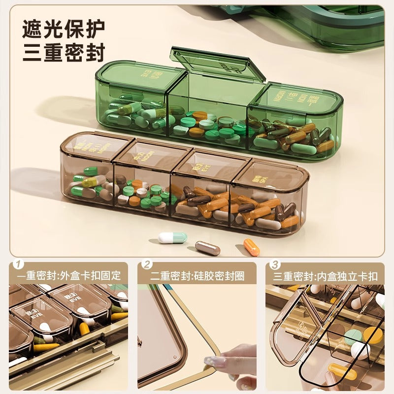 Medicine box portable, three meals a day, portable medicine packing box, medicine reminder box seven days a week, large-capacity medicine dispenser