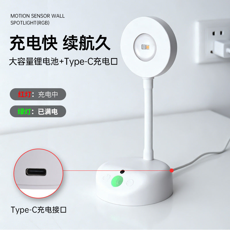 Rechargeable smart motion sensor indoor led wall light - rgb spotlight with wireless remote control for picture lighting (no wiring required)