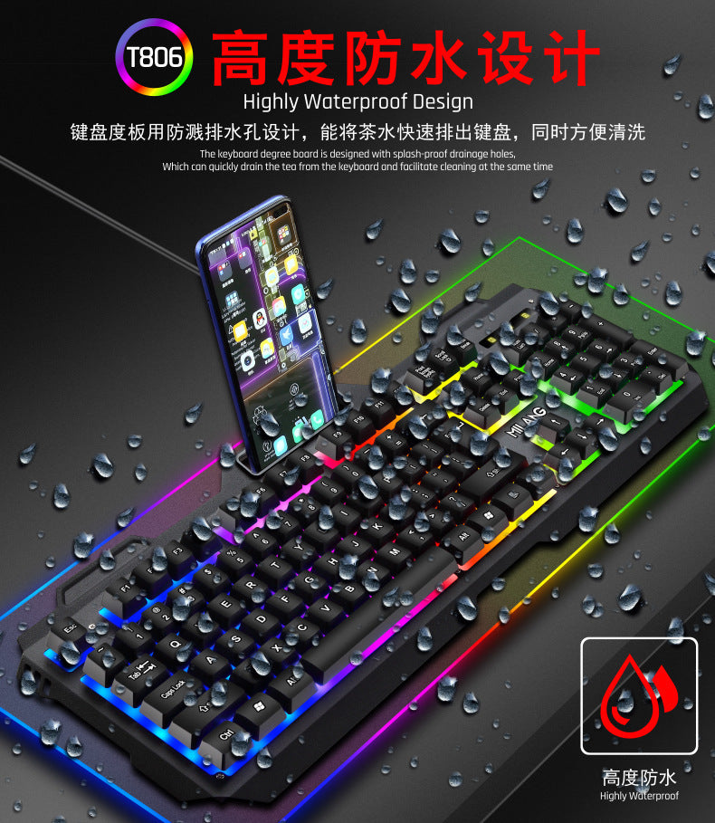 Miwolf t806 metal iron plate mechanical feel gaming keyboard and mouse combo - wired, rgb backlit, floating keycaps