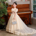 European and american style cross-border girls' gown - long train embroidered princess dress - piano performance dress - runway high-end light luxury style