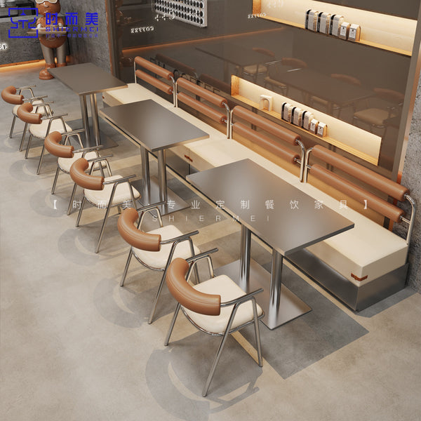 Internet celebrity western restaurant stainless steel wall card seat sofa industrial style theme restaurant barbecue hot pot shop table and chair combination