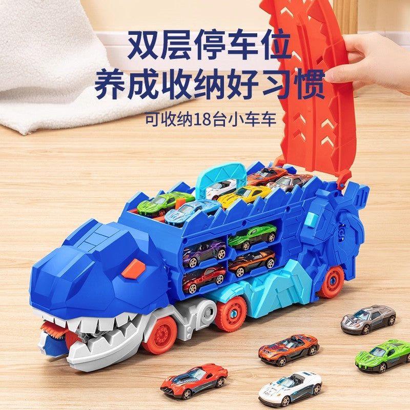 Kids tyrannosaurus rex track car toy boy dinosaur swallowing car foldable deformation competition ejection alloy car