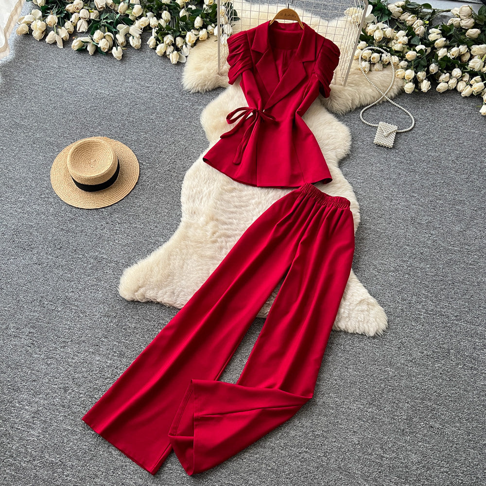 Lightly mature elegance style red strap suit women's springwork clothing suit collar classy sense slimming lookfashion outfit