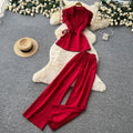 Lightly mature elegance style red strap suit women's springwork clothing suit collar classy sense slimming lookfashion outfit