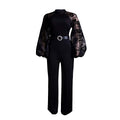 D250 free belt  stand collar mesh lantern sleeves silmplus size women's african wide leg european and american jumpsuit