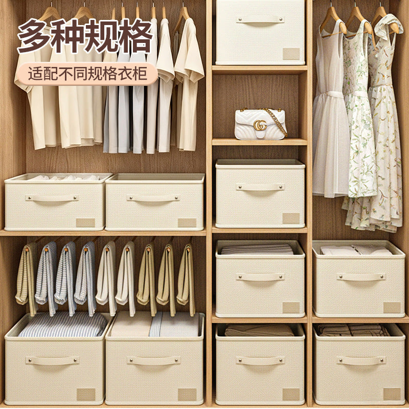 Fabric clothes storage box for wardrobe layering, clothes and pants organizer, cotton linen foldable storage basket for home use