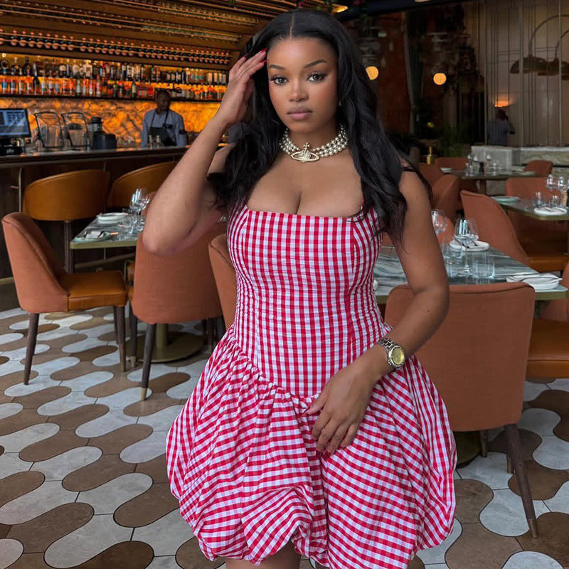 European and american style ins cross-border stripesprinting women's waist slimming look a-line skirt suspender tube topwork clothingsweetdress