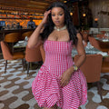 European and american style ins cross-border stripesprinting women's waist slimming look a-line skirt suspender tube topwork clothingsweetdress