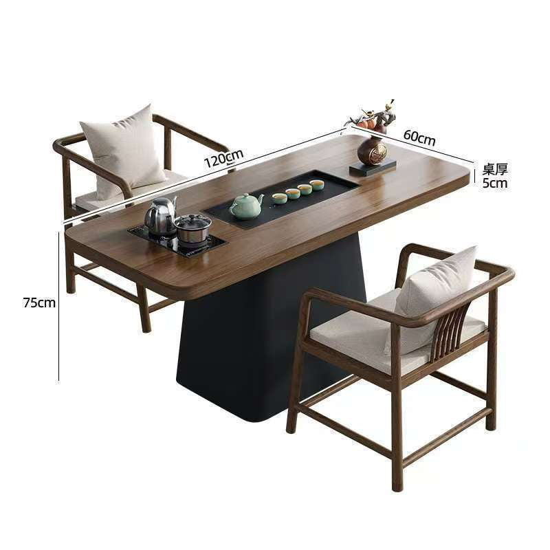Modern minimalist small apartment balcony solid wood tea table and chair set with integrated tea tray and kettle - 2024 new arrival
