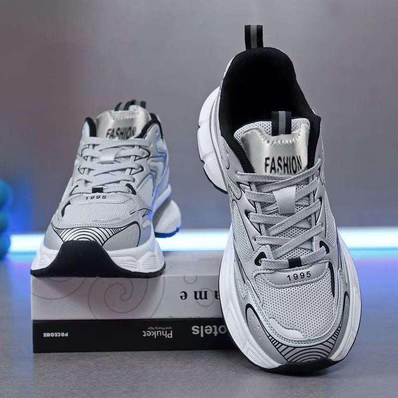 Men's shoes 2026 new summer breathable mesh casual sneakers men's versatile chunky sole trendy shoes height increasing dad shoes