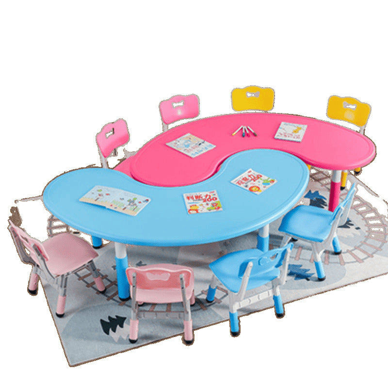 Children's table and chair set Kindergarten table and chair Baby painting game learning desk Plastic lifting moon creative table