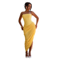 C7729 cross-border   fashion women's sexy off-the-shoulder bandeau ruched bodycon dress