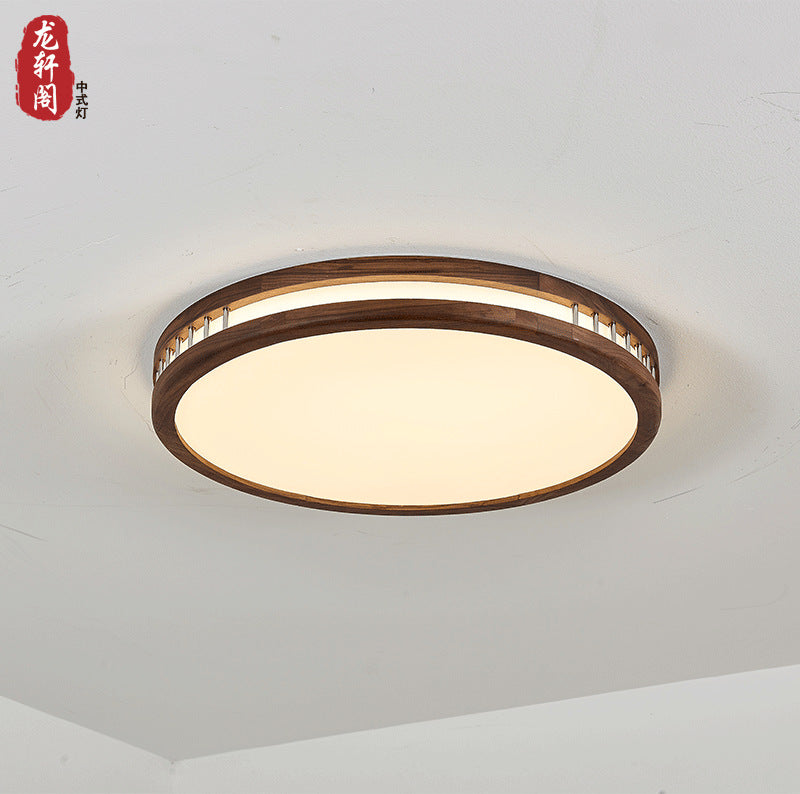 Walnut ceiling lamp New Chinese solid wood living room lamp Zen medieval style master bedroom lamp Full spectrum dining room lamp