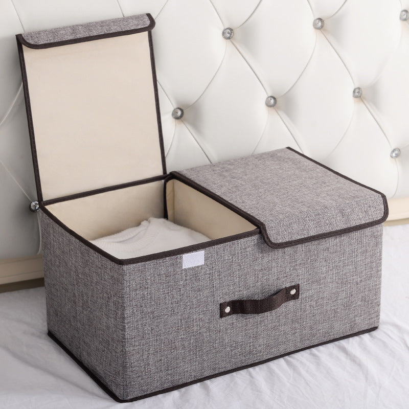 Cotton and linen double cover storage box foldable large storage box sundries sorting box covered underwear storage box wholesale