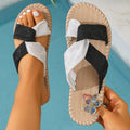 plus sizeoutweareva women's slippers color matching flip-flops women's imitation straw linen flats beach slippers wholesale
