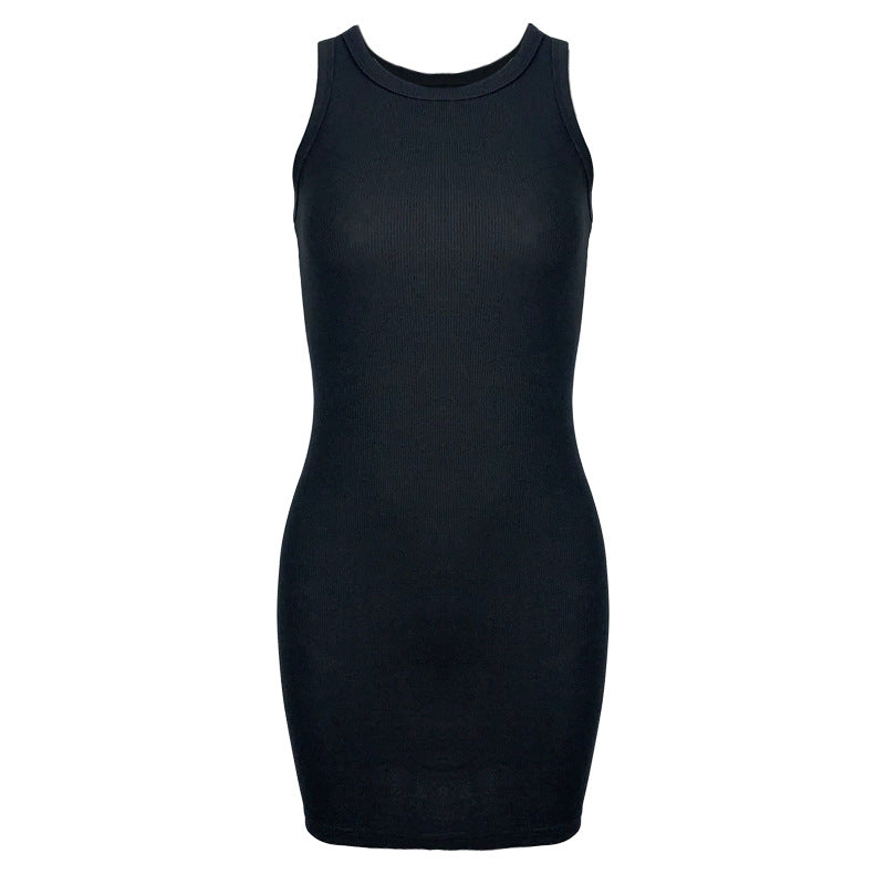 2025 summer new European and American  women's clothing threaded sleeveless sexy hip skirt simple slim vest dress